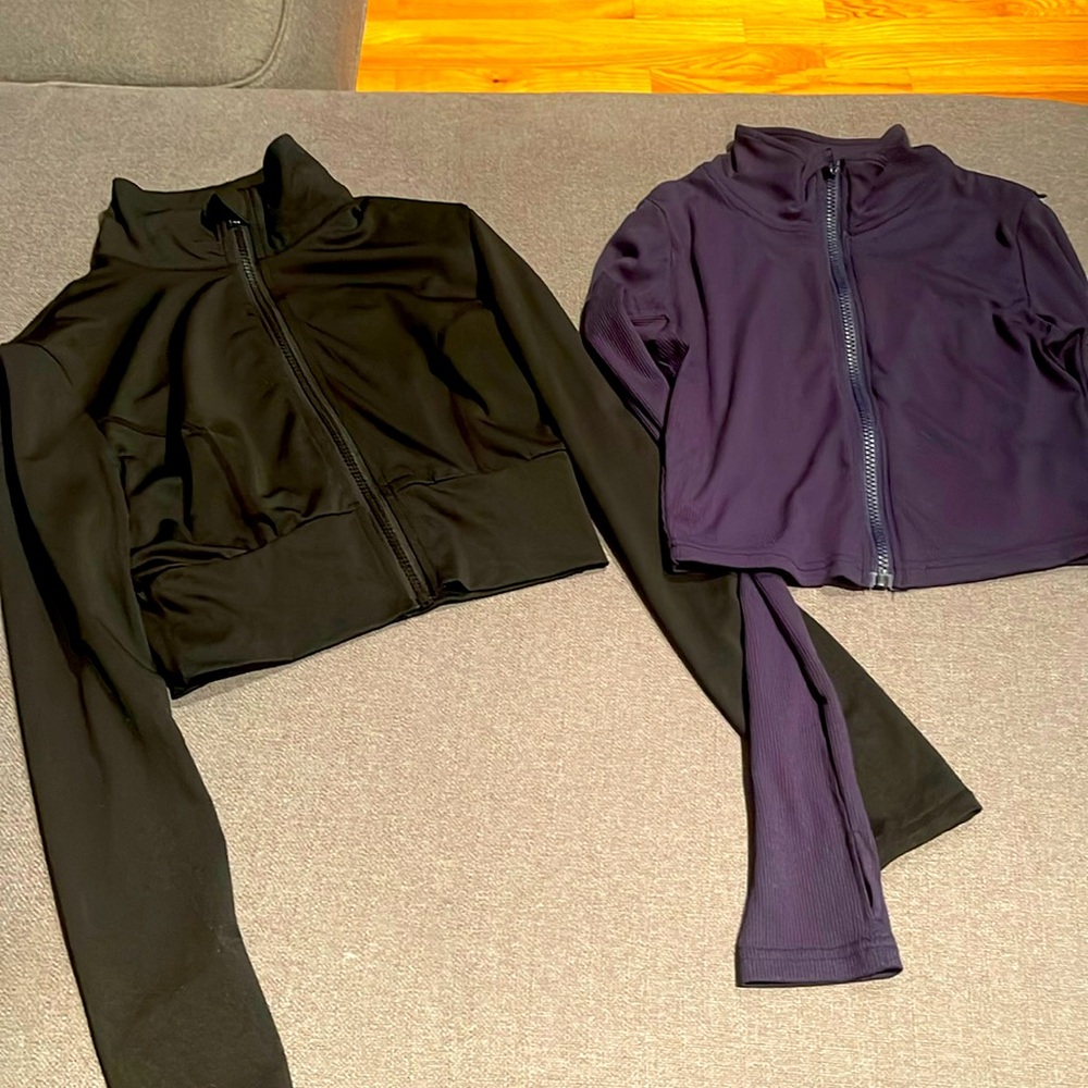 Shein long sleeve zippered crop tops/jackets in black and navy blue size S